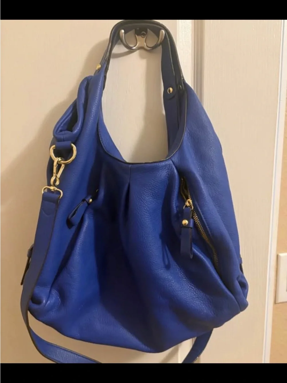 Vince Camuto Blue Leather Hobo Bag with Gold Hardware